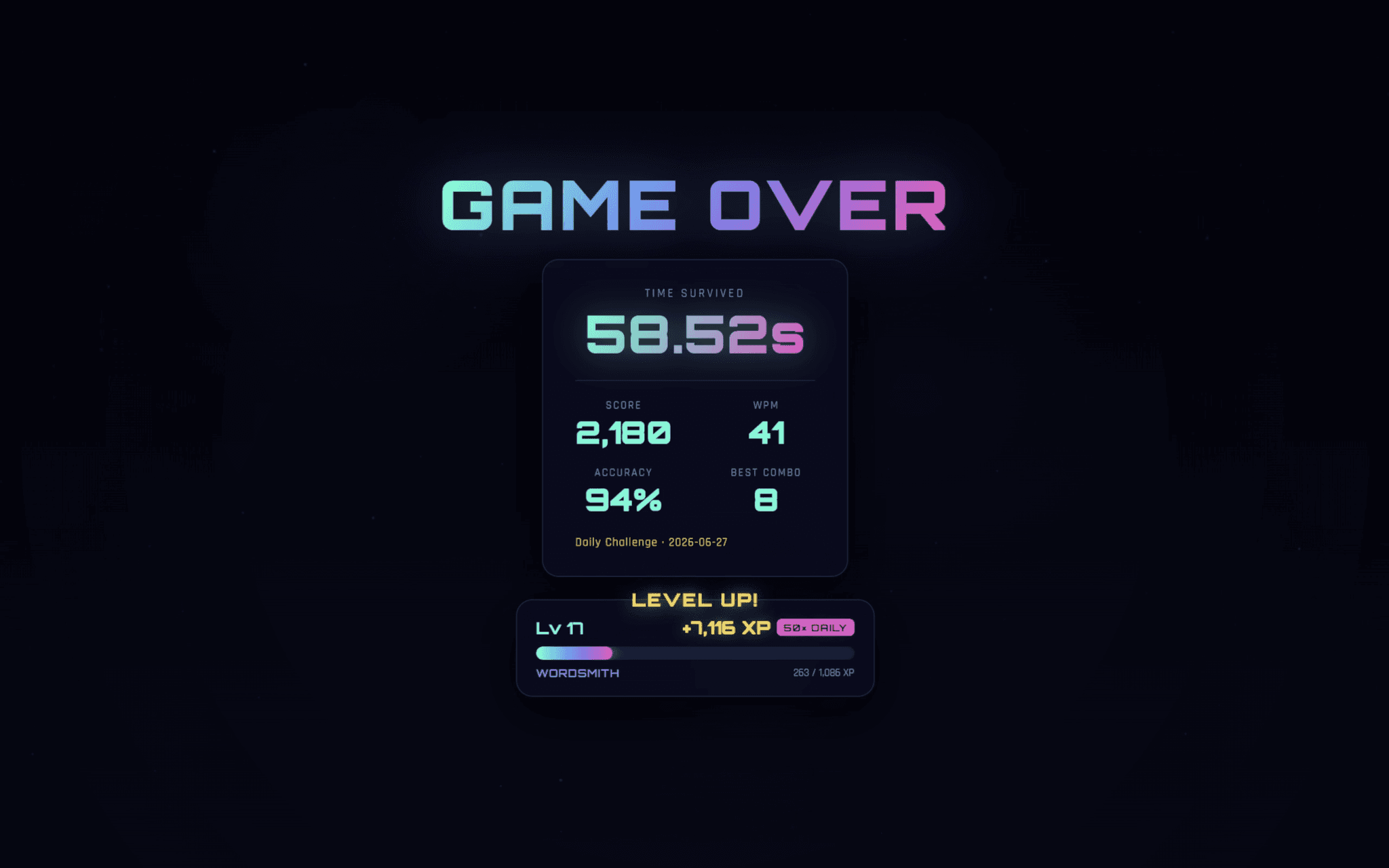Run summary & level up